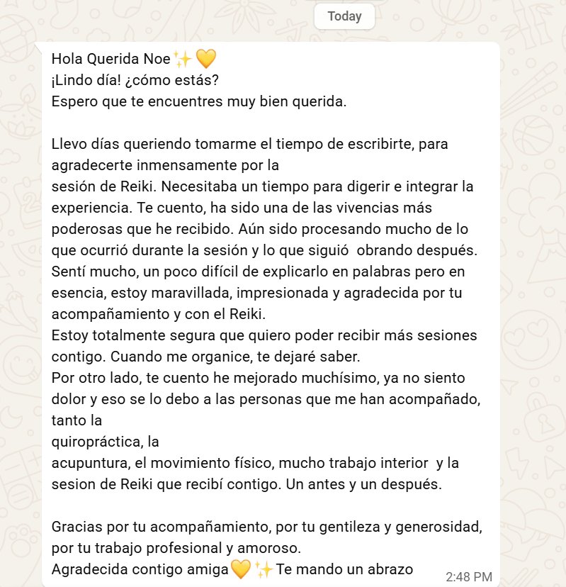 Testimonio de sesión de Reiki, compartido con permiso