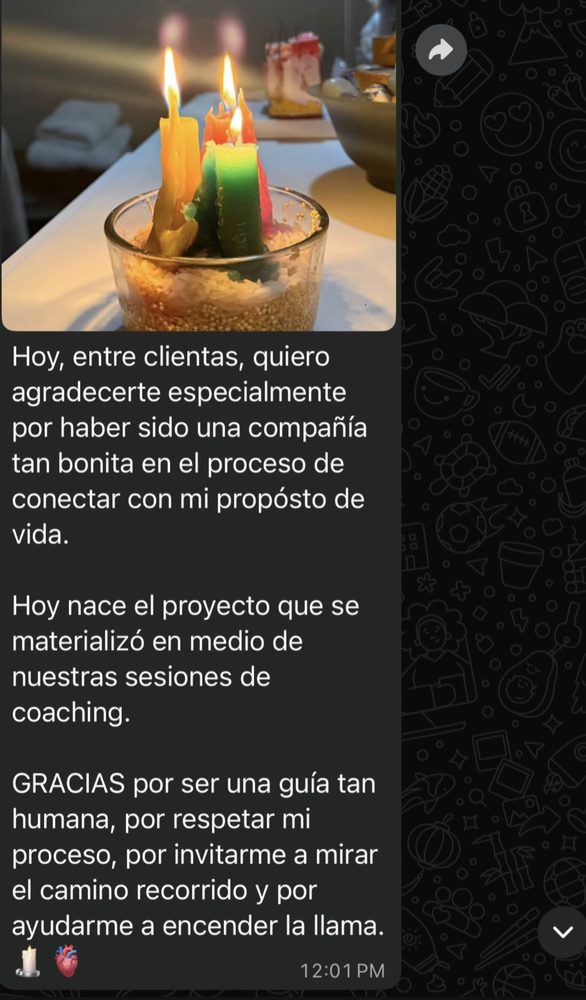 Mensaje de Tatiana sobre su proceso de coaching